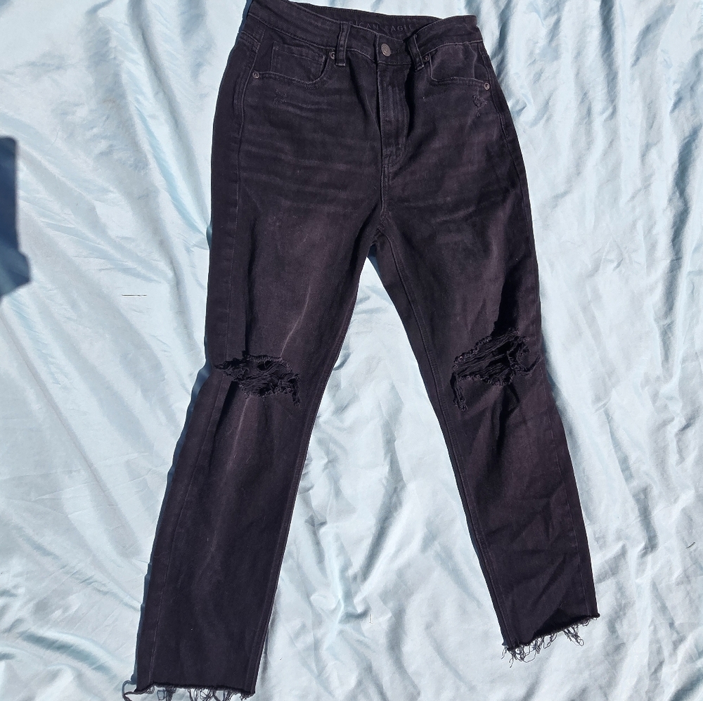 American Eagle Outfitters Black Straight Leg Ripped Jeans Size 2, Y2K Style